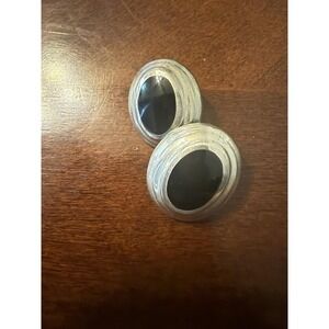Black Onyx Oval‎ Clip On Earrings Vintage Mexico 925 Sterling Silver Stamped